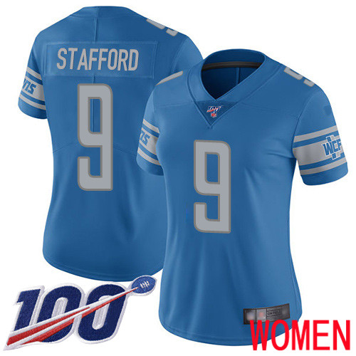 Detroit Lions Limited Blue Women Matthew Stafford Home Jersey NFL Football 9 100th Season Vapor Untouchable
